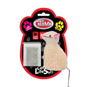 CAT-CATNIP-MOUSE 1_WEB Pluszowa myszka dla kota Pet Nova - z kocimiętką (2 saszetki), kremowa