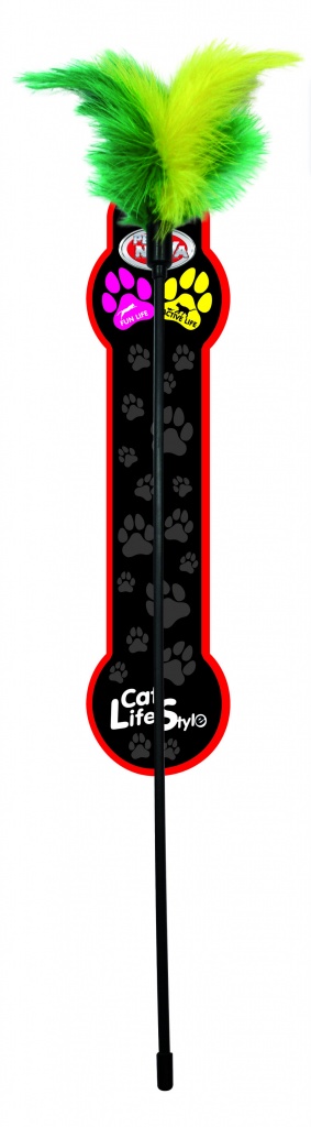 Wędka dla kota Pet Nova - z myszką i piórkami - 40 cm