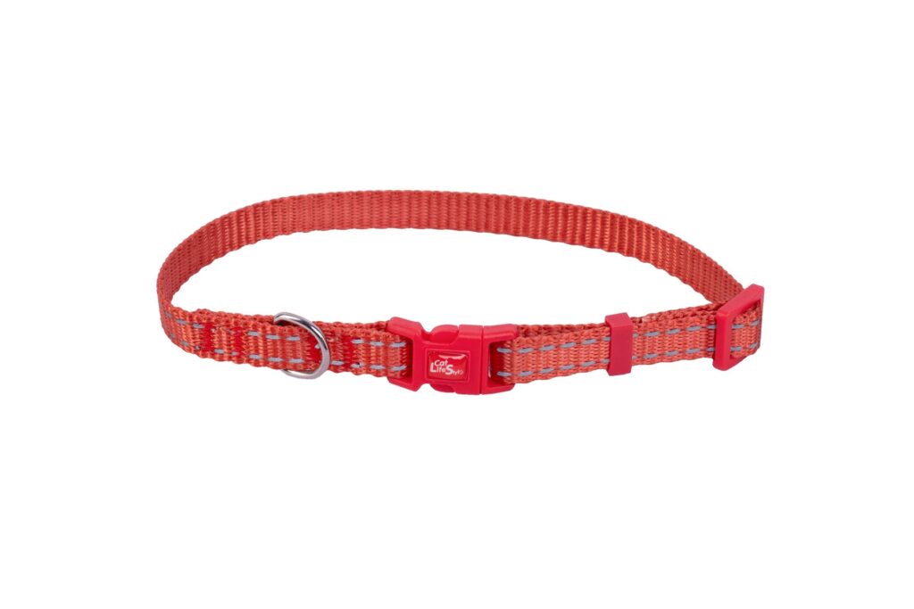 Obroża dla kota Pet Nova - nylonowa, regulowana, z przeszyciem odblaskowym, czerwona - XS, 1,0 cm, regulacja 25-35 cm