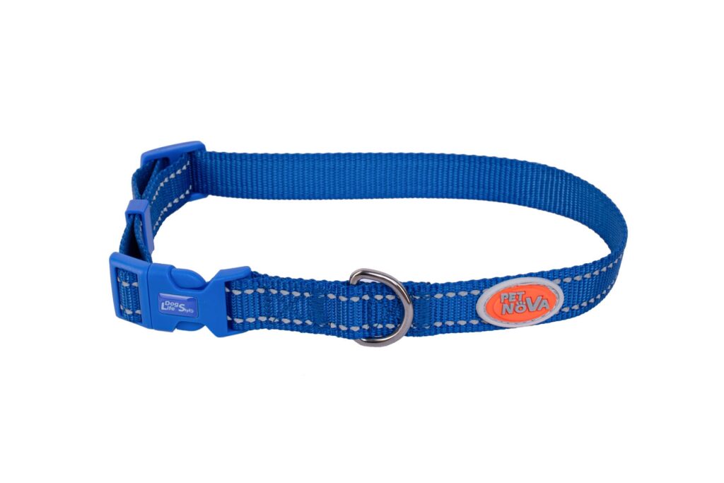 Obroża dla psa Pet Nova - nylonowa, regulowana, z przeszyciem odblaskowym, niebieska - S/L/XL