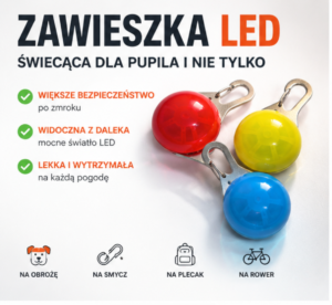 Zawieszka led na obrożę, smycz, szelki